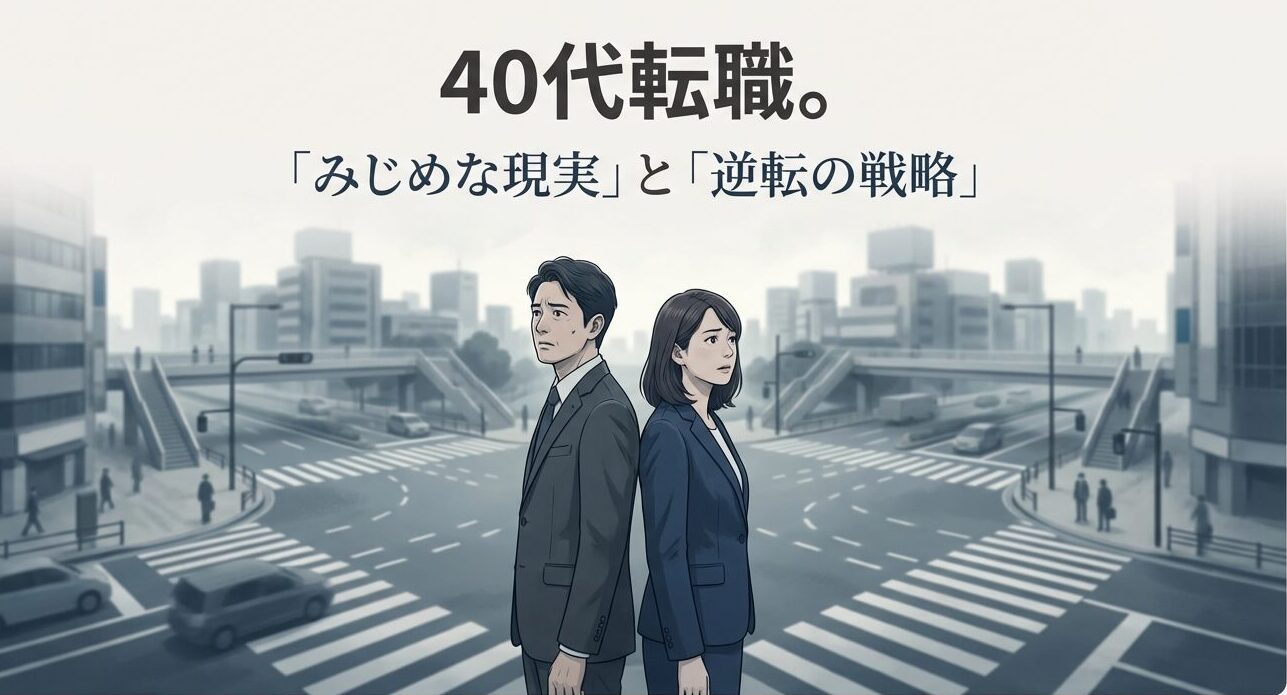 40代転職の「みじめな現実」と「逆転の戦略」を表すタイトルスライド