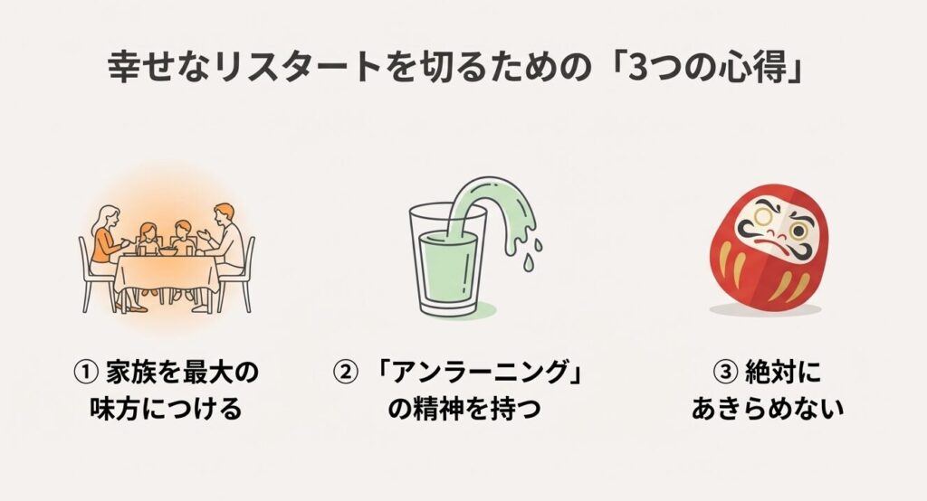 幸せなリスタートを切るための3つの心得（家族・アンラーニング・不屈の精神）