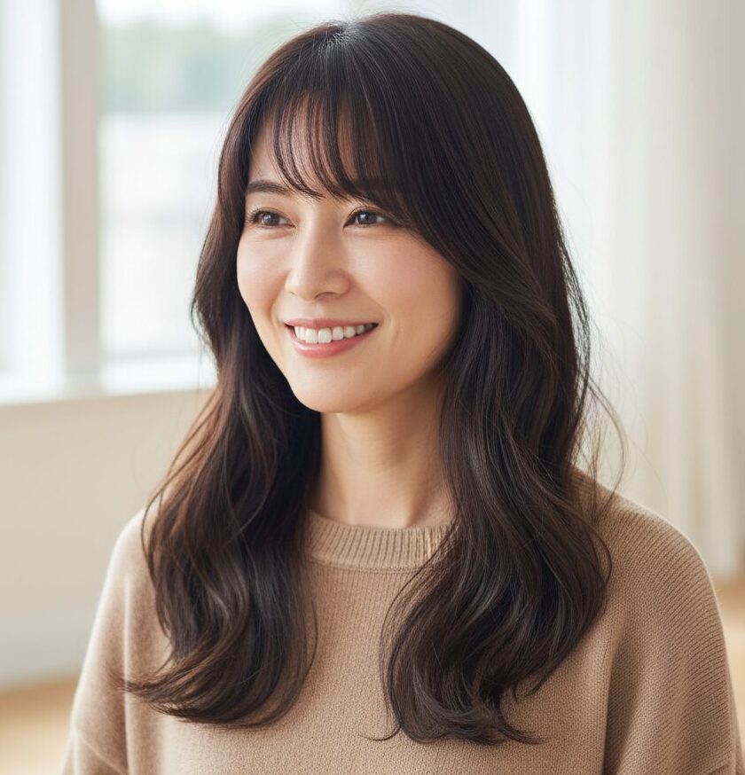 若く見える髪型は前髪ありロング・長めのサイドバング