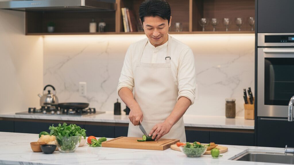女性ウケする趣味として料理を楽しむ40代日本人男性