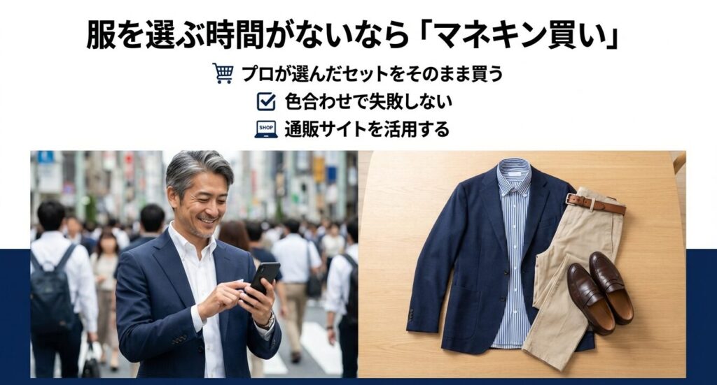 服選びの時間がない40代男性におすすめのマネキン買いと通販活用術
