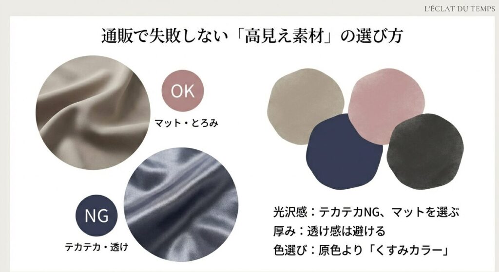 通販で失敗しない高見え素材の質感とくすみカラーの選び方