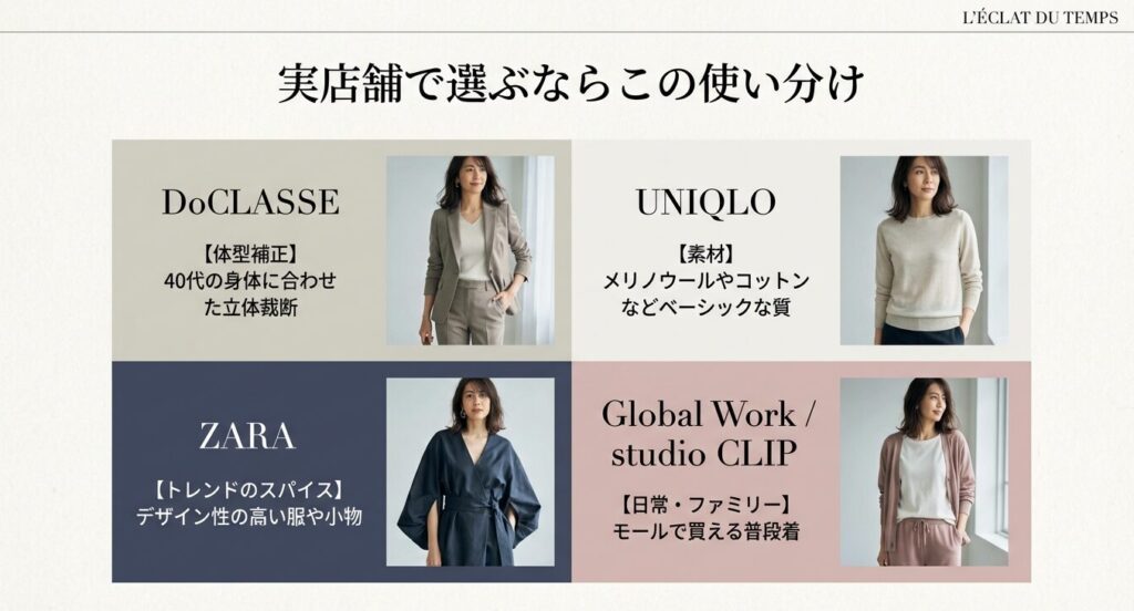 ユニクロ・ZARA・DoCLASSE・ショッピングモールブランドの使い分けマップ