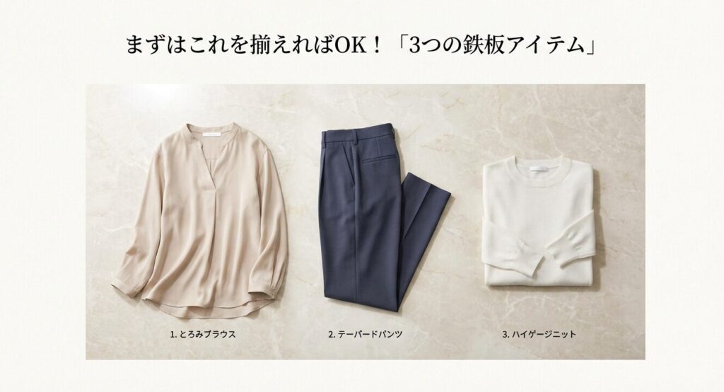40代のきれいめコーデが完成する3つの鉄板アイテム