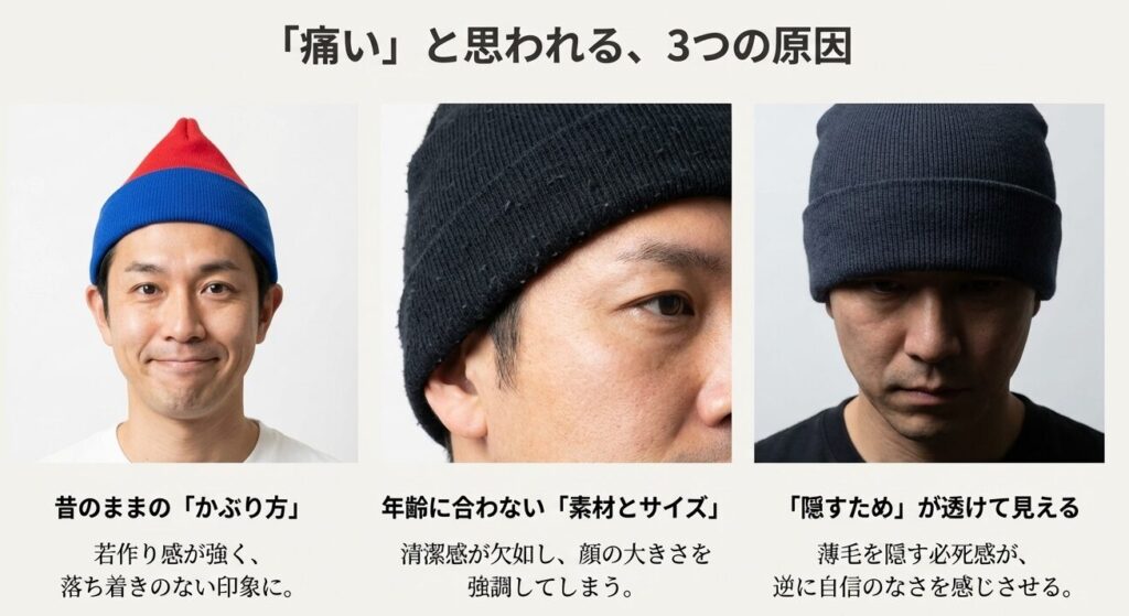若作り感が出てしまう40代男性のNGなニット帽のかぶり方と3つの原因