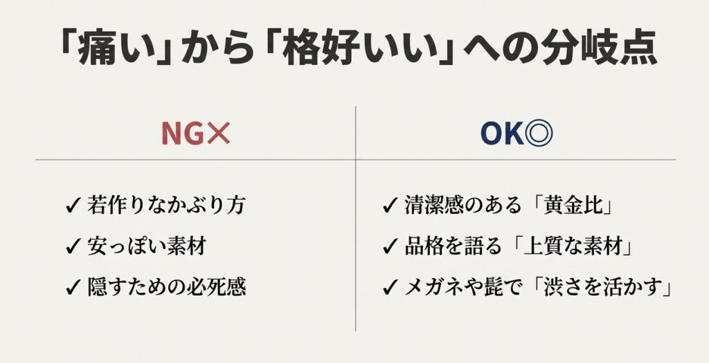 若作りなNG例と清潔感のあるOK例を比較した40代ニット帽チェックリスト