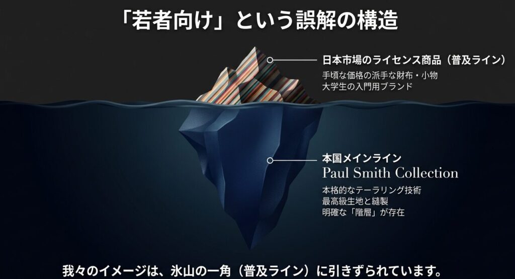 ポールスミスの普及ラインと高級ライン（コレクション）の階層構造図