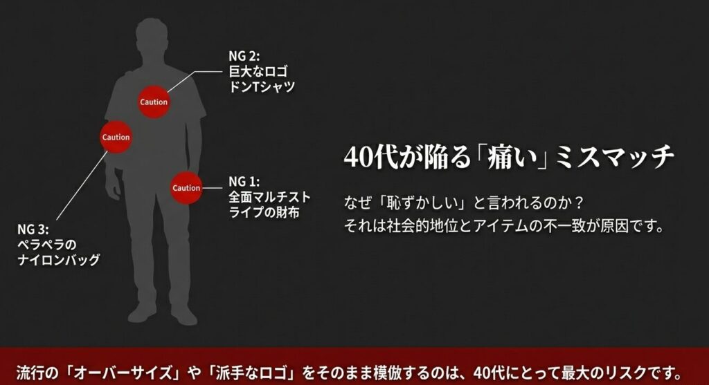 40代が避けるべきポールスミスのNGアイテム（ナイロンバッグ、ロゴT、全面ストライプ財布）