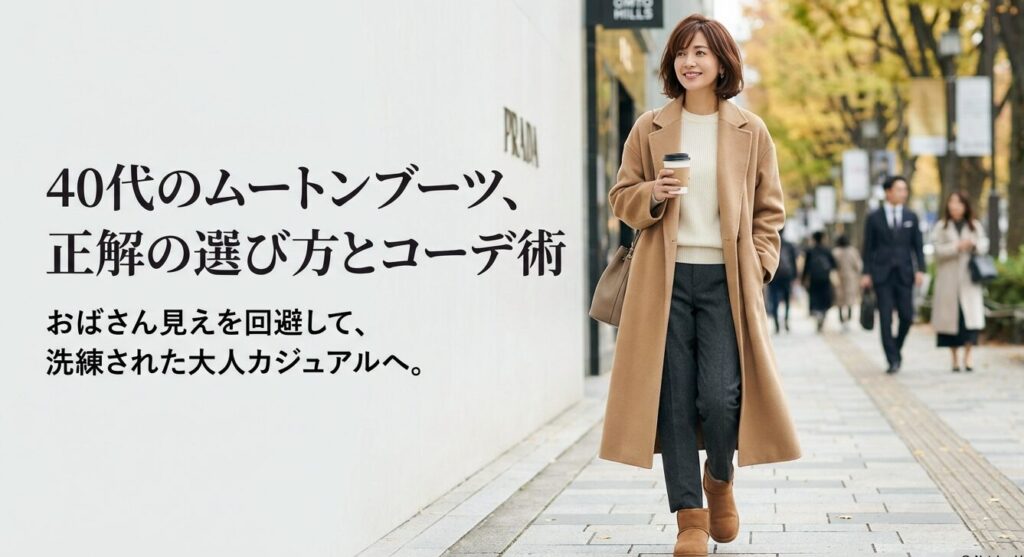 40代向けムートンブーツの選び方と洗練された大人カジュアルコーデ術を解説するスライド