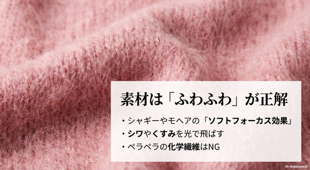 シワやくすみを光で飛ばすソフトフォーカス効果のあるシャギーやモヘア素材のメリット解説
