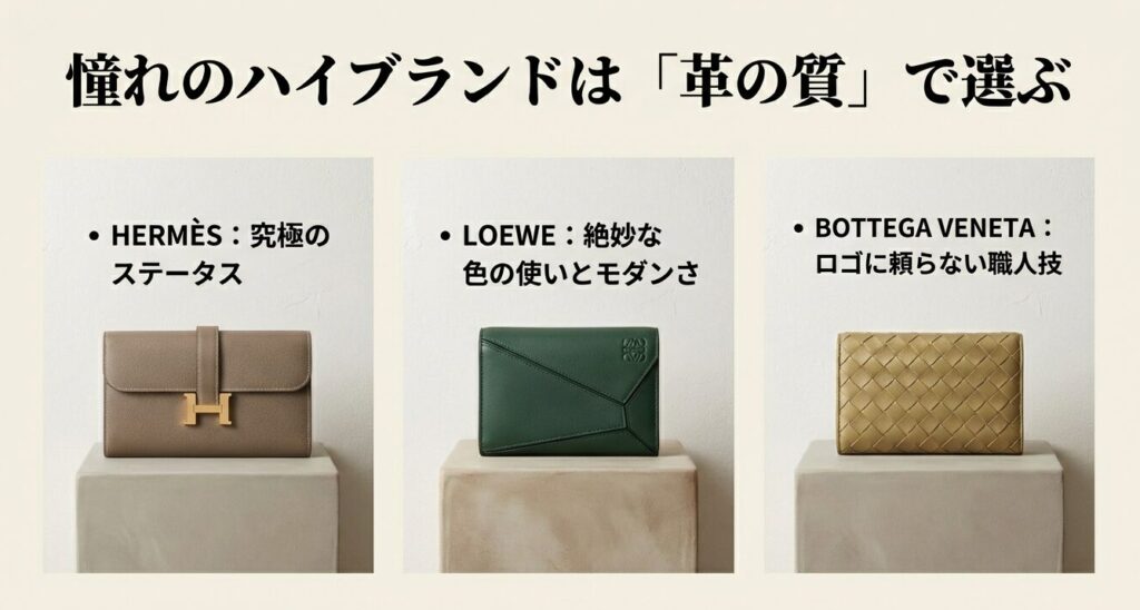 憧れのハイブランド(エルメス・ロエベ・ボッテガ)の財布イメージ