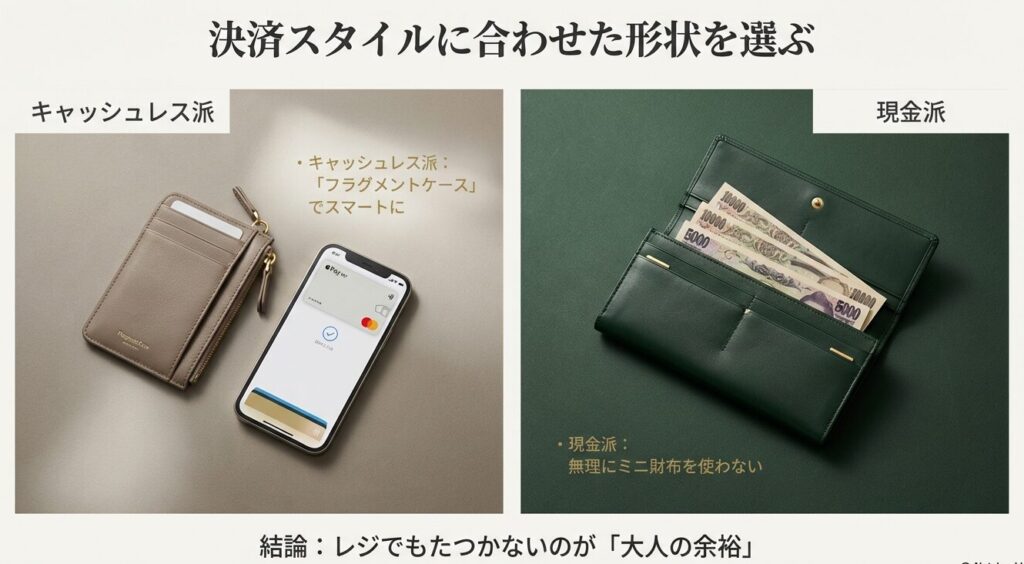キャッシュレス派と現金派それぞれの最適な財布の形状