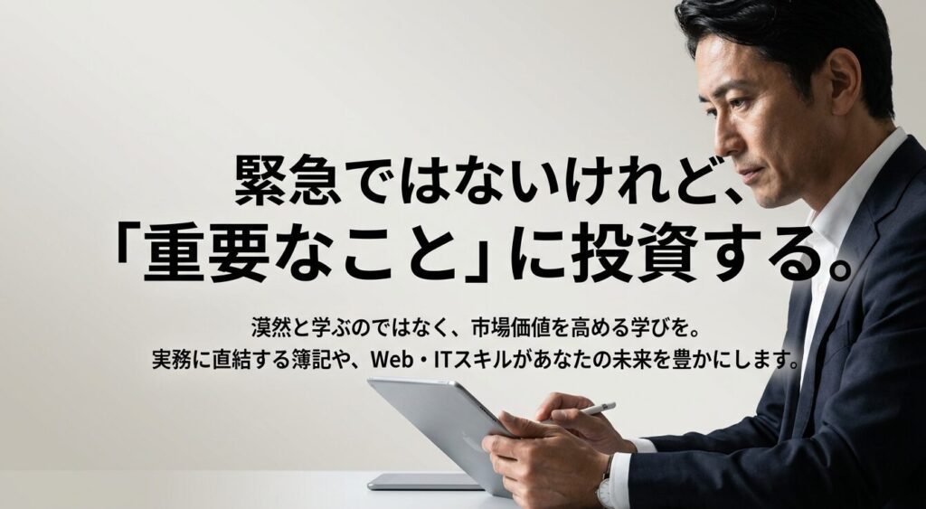 緊急ではないけれど重要なことに投資する。実務に直結する簿記やWeb・ITスキルで市場価値を高める