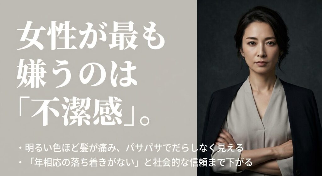 女性が最も嫌う不潔感。明るい髪色のダメージパサパサ髪は社会的な信頼を下げる